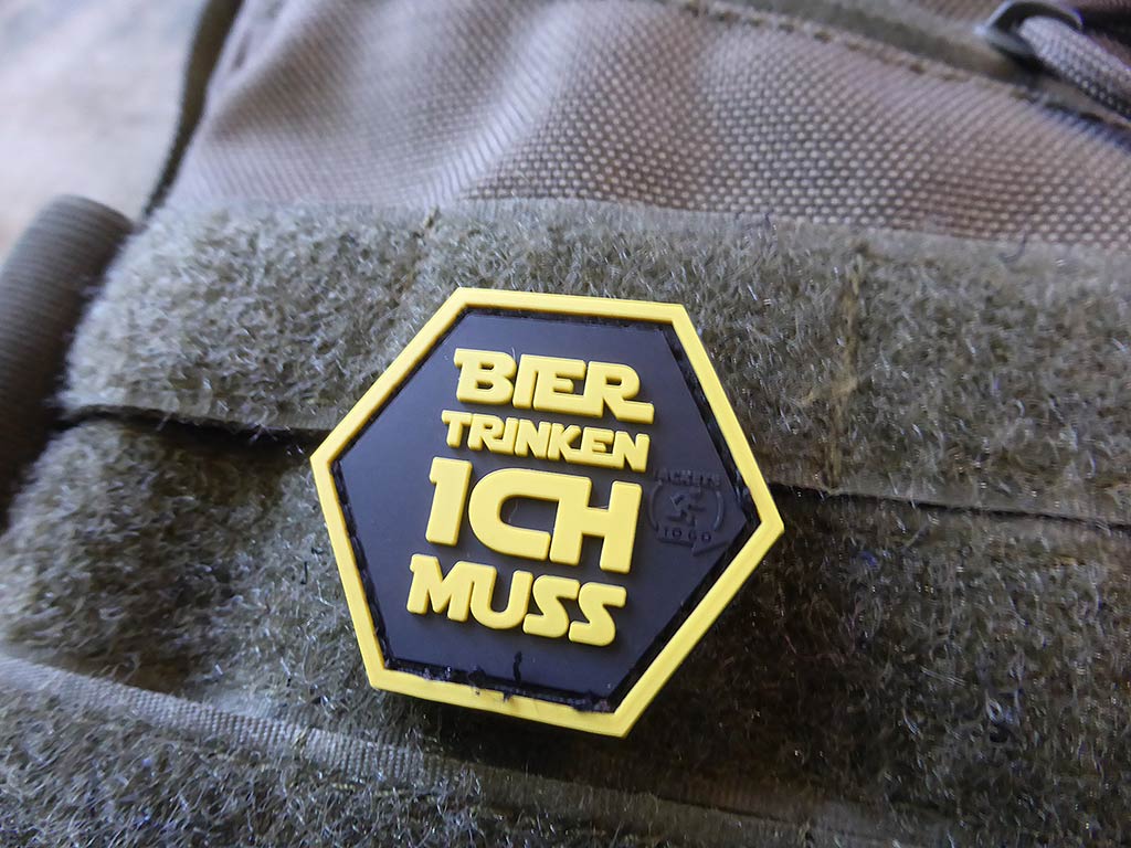 Bier Trinken ICH Muss Hexagon Patch, fullcolor, 3D Rubber Patch, HexPatch