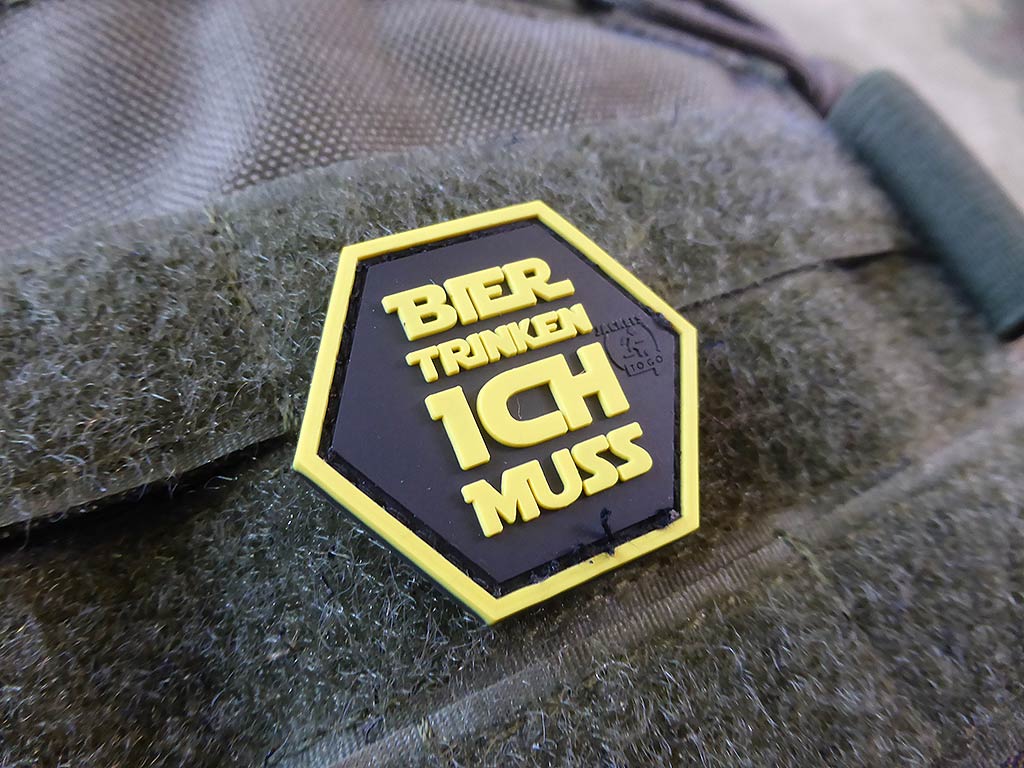 Bier Trinken ICH Muss Hexagon Patch, fullcolor, 3D Rubber Patch, HexPatch