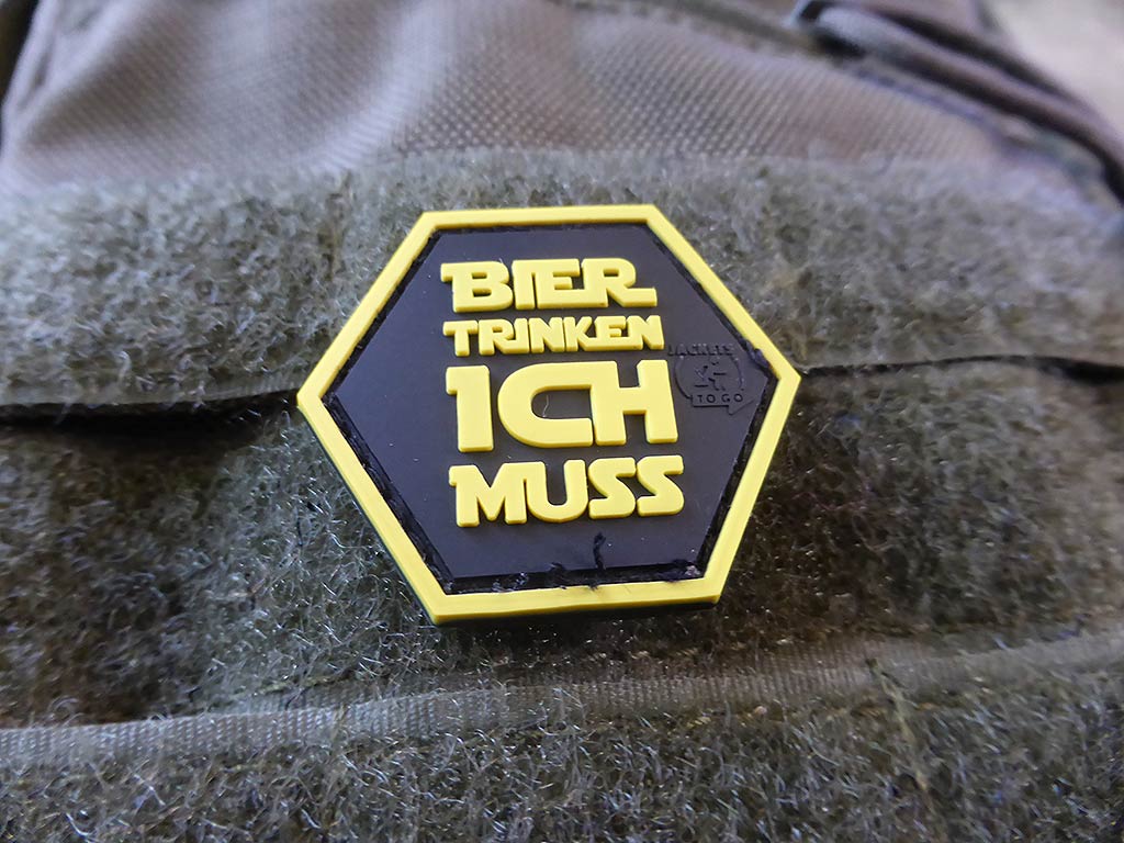 Bier Trinken ICH Muss Hexagon Patch, fullcolor, 3D Rubber Patch, HexPatch