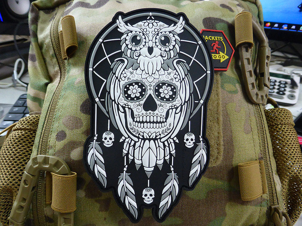 Calavera Owl Dreamcatcher, Traumfänger Patch, nightwhite / 3D Rubber Patch - Patch Snatched