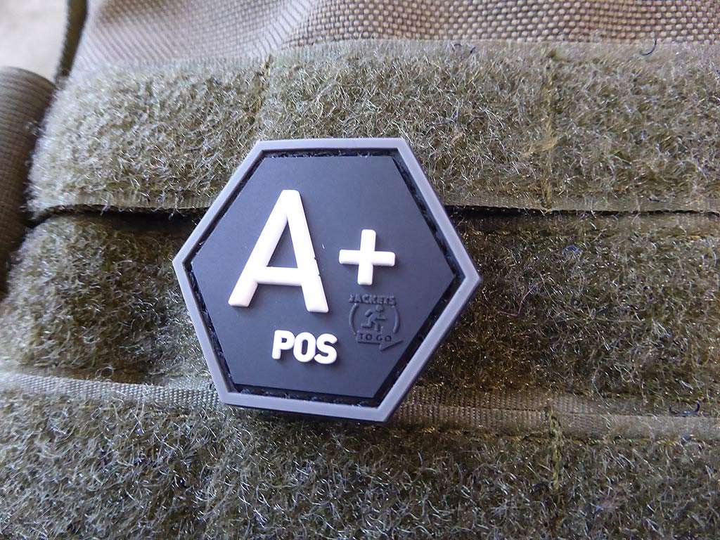 Blutgruppen Patch A Pos, Hexagon Patch, swat /  3D Rubber Patch, HexPatch