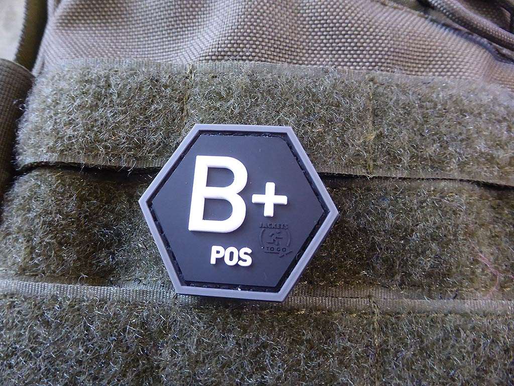 Blutgruppen Patch B Pos, Hexagon Patch, swat / 3D Rubber Patch, HexPatch