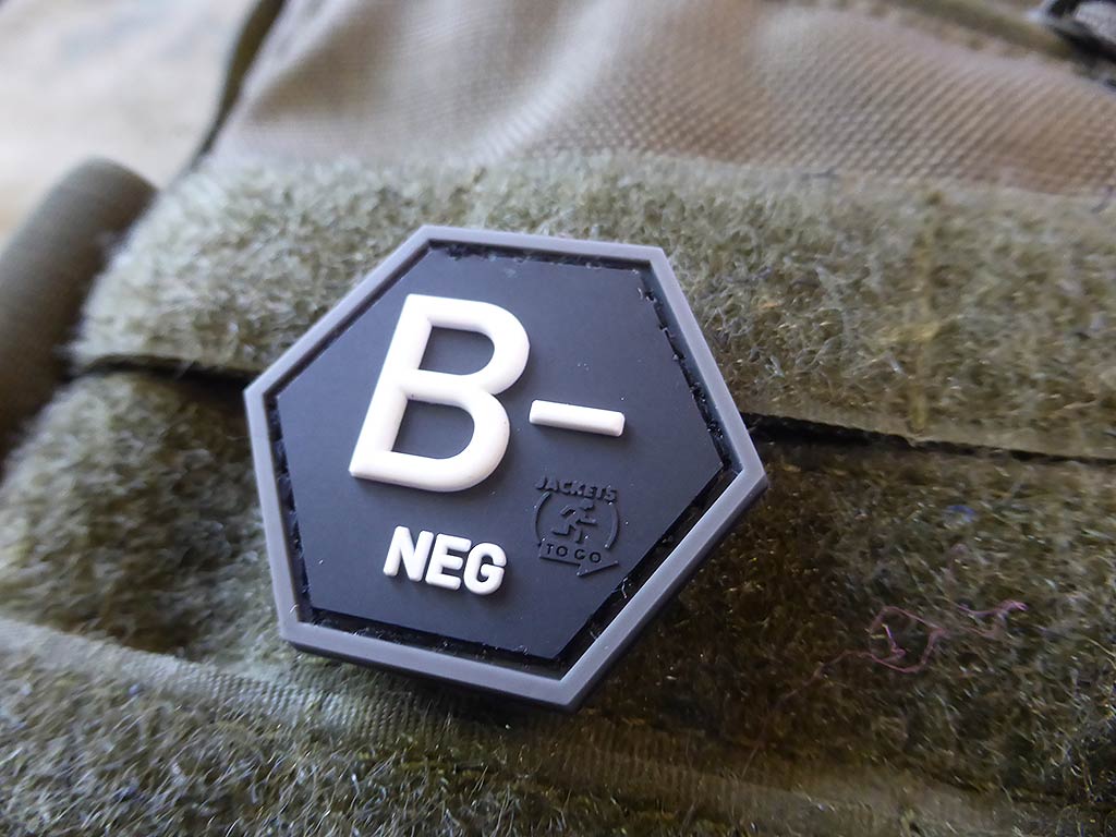 Blutgruppen Patch B Neg, Hexagon Patch swat / 3D Rubber Patch, HexPatch