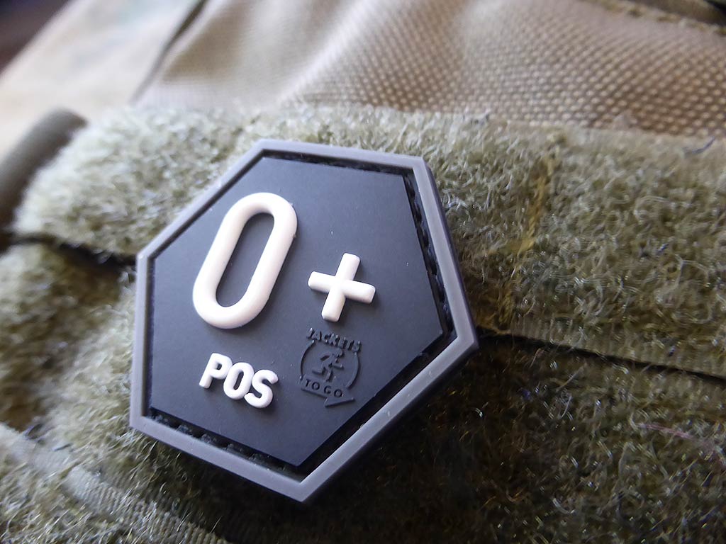 Blutgruppen Patch 0 Pos, Hexagon Patch, swat / 3D Rubber Patch, HexPatch