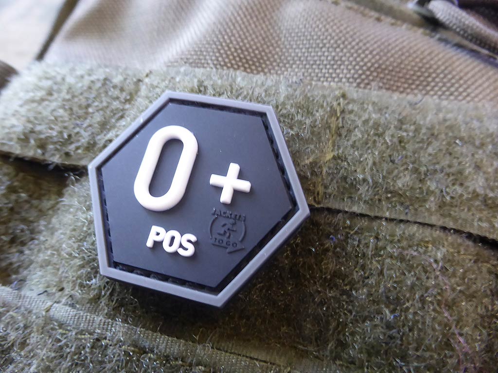 Blutgruppen Patch 0 Pos, Hexagon Patch, swat / 3D Rubber Patch, HexPatch