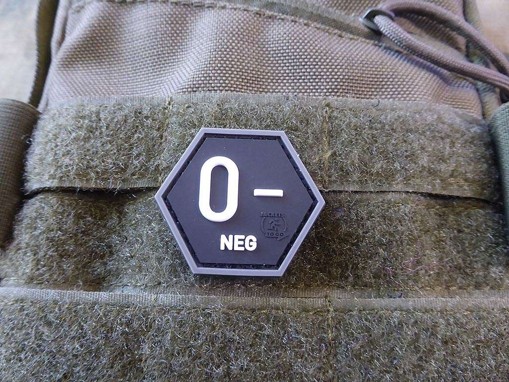 Blutgruppen Patch 0 Neg, Hexagon Patch, swat / 3D Rubber Patch, HexPatch