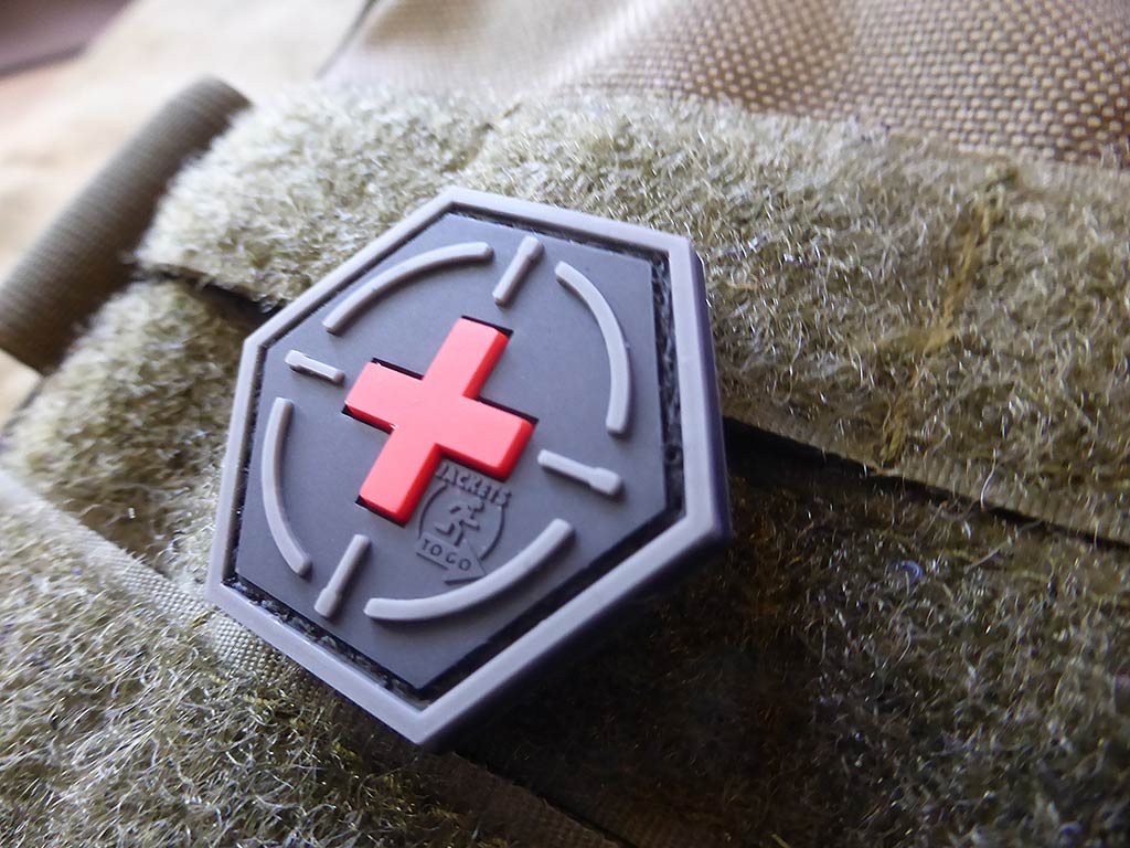 Tactical Medic Red Cross, Hexagon Patch, blackmedic / 3D Rubber Patch, HexPatch