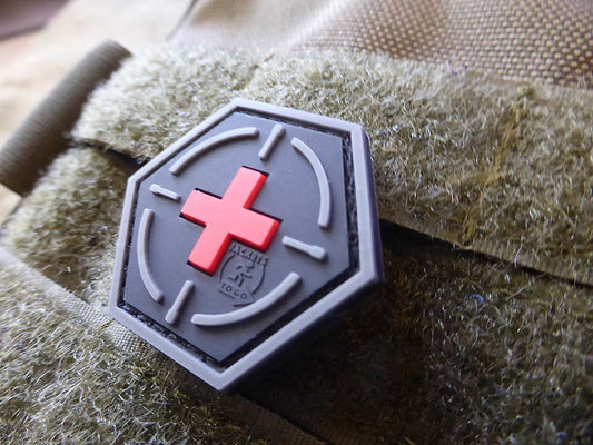 Tactique Medic Red Cross, Hexagon Patch, blackmedic / 3D Rubber Patch, HexPatch