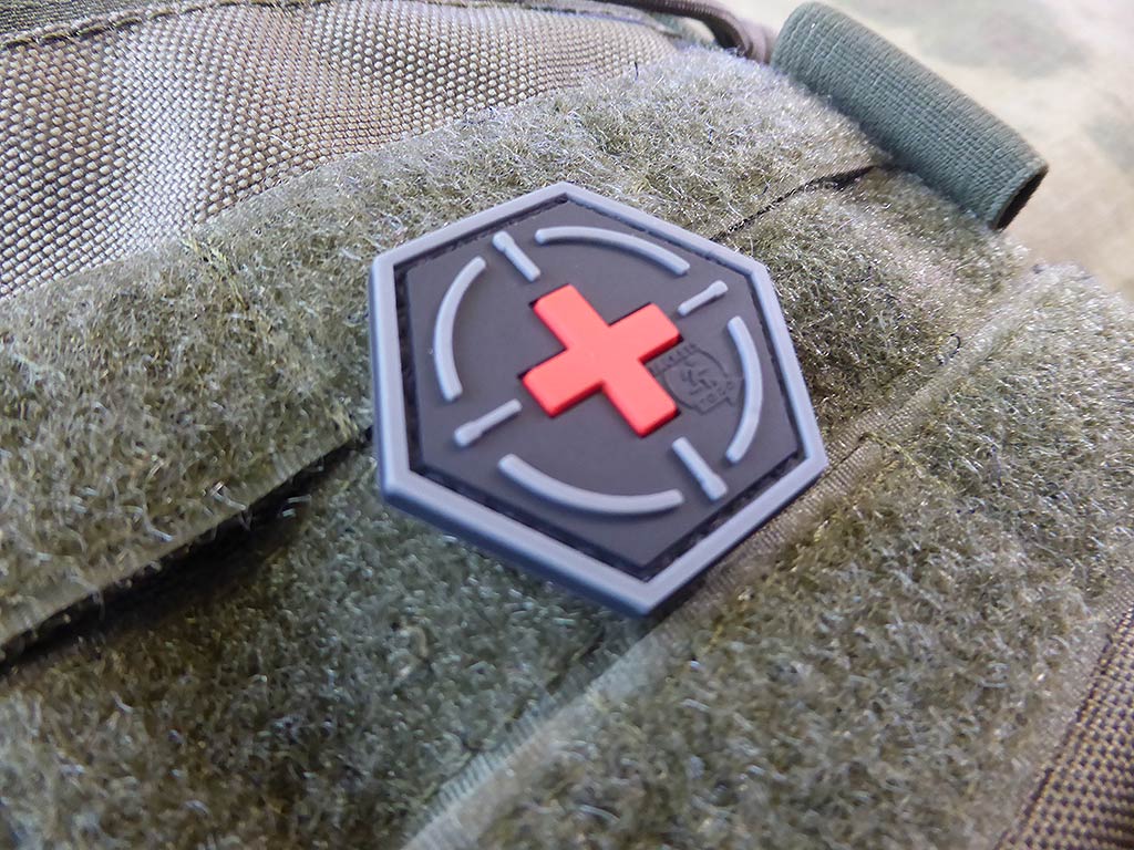 Tactique Medic Red Cross, Hexagon Patch, blackmedic / 3D Rubber Patch, HexPatch