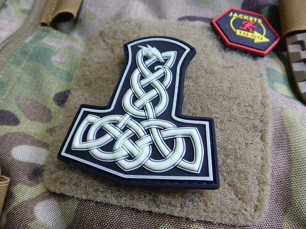 Dragon Thors Hammer Patch, glow in the dark / 3D Rubber Patch