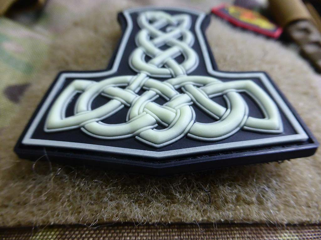 Dragon Thors Hammer Patch, glow in the dark / 3D Rubber Patch