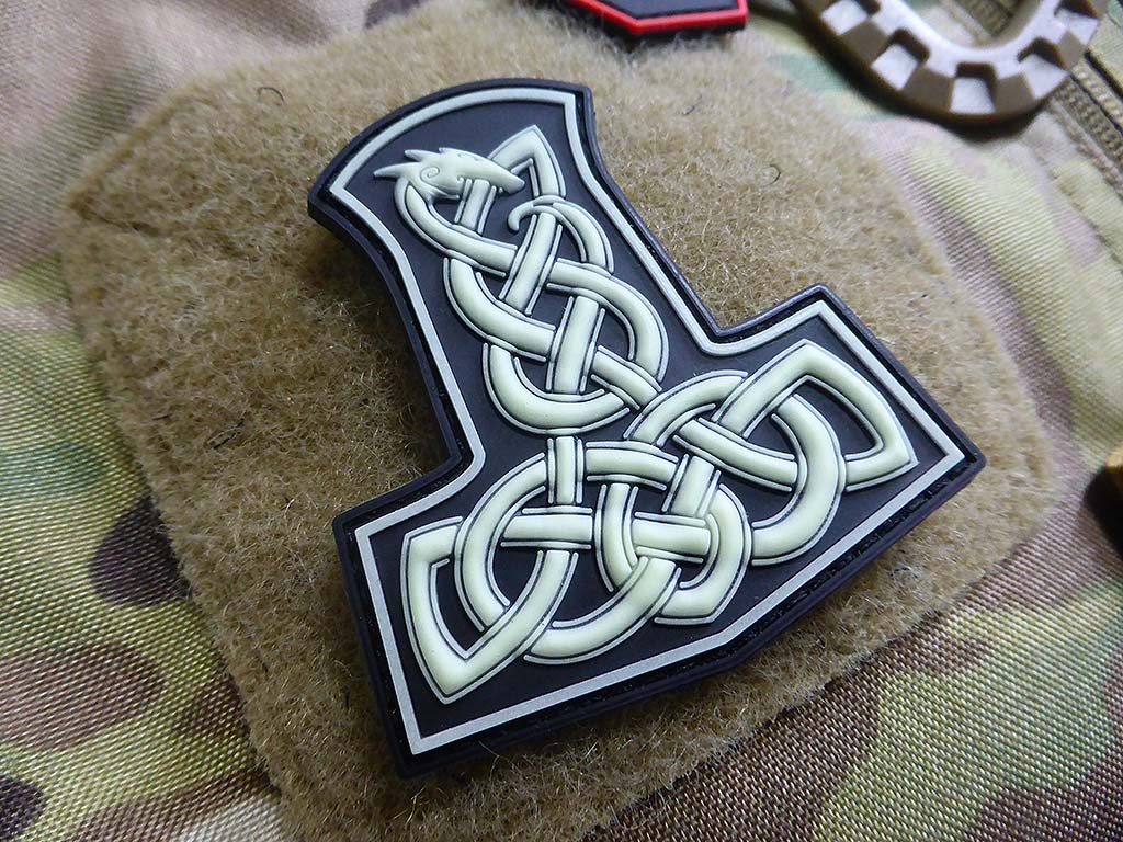 Dragon Thors Hammer Patch, glow in the dark / 3D Rubber Patch