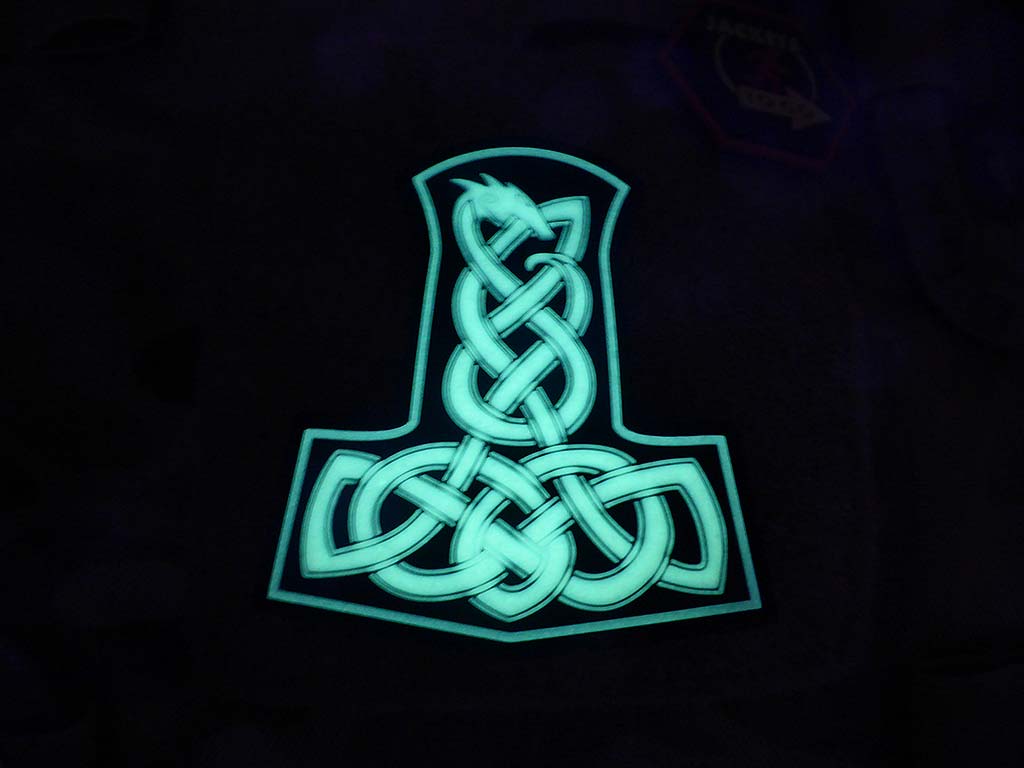 Dragon Thors Hammer Patch, glow in the dark / 3D Rubber Patch