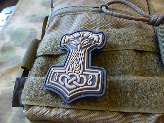 Thors Hammer Mjölnir Patch, tan / 3D Rubber Patch