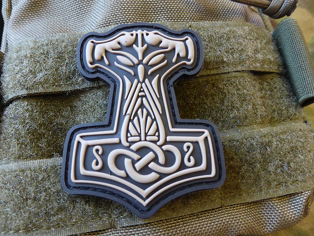 Thors Hammer Mjölnir Patch, tan / 3D Rubber Patch