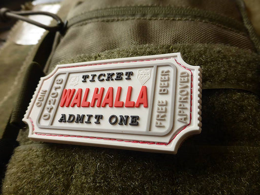 WALHALLA TICKET – Odin approved Patch, weiß / 3D-Rubber-Patch