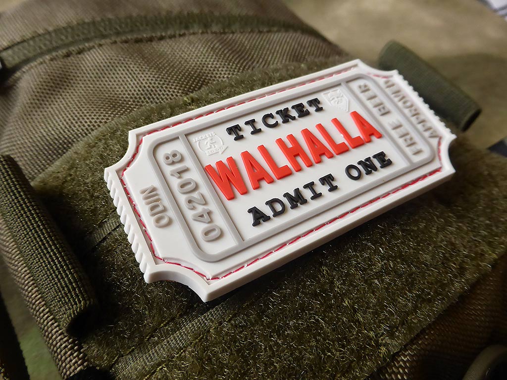 WALHALLA TICKET - Odin approved Patch, white / 3D Rubber Patch