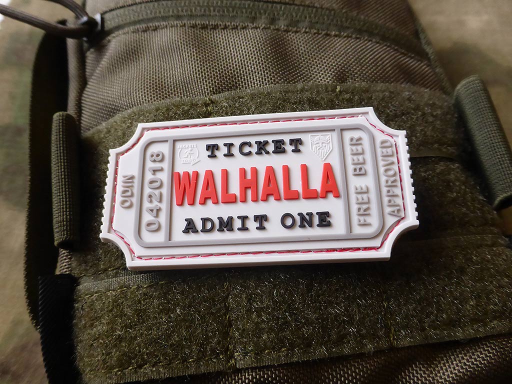 WALHALLA TICKET – Odin approved Patch, weiß / 3D-Rubber-Patch