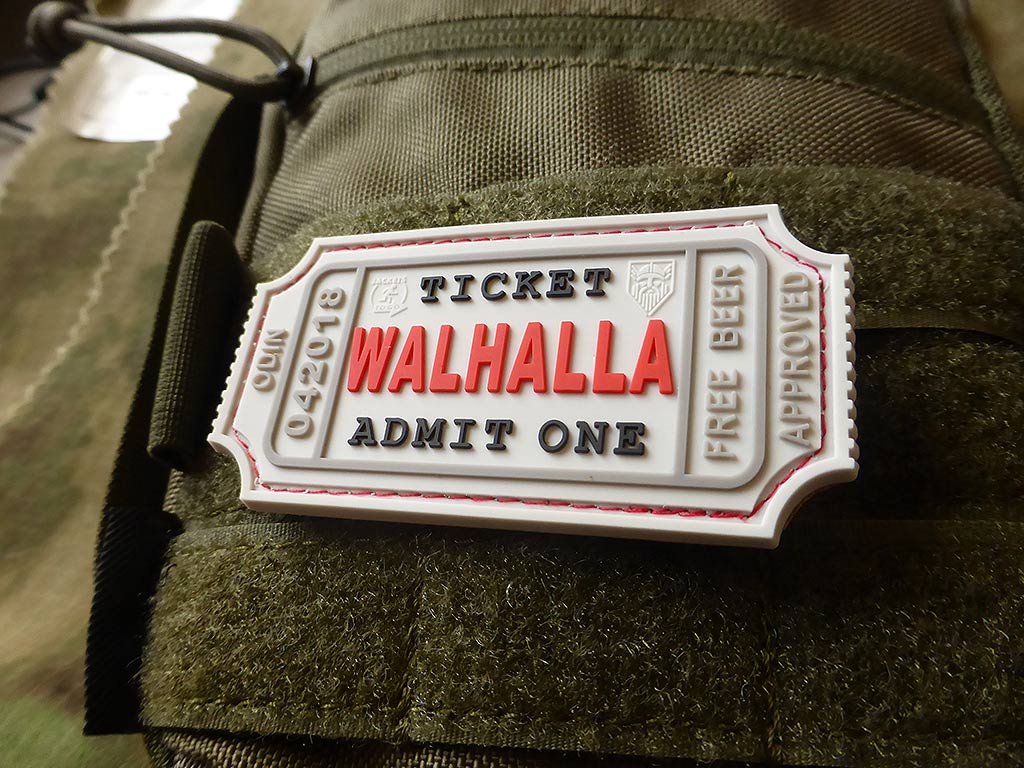 WALHALLA TICKET – Odin approved Patch, weiß / 3D-Rubber-Patch