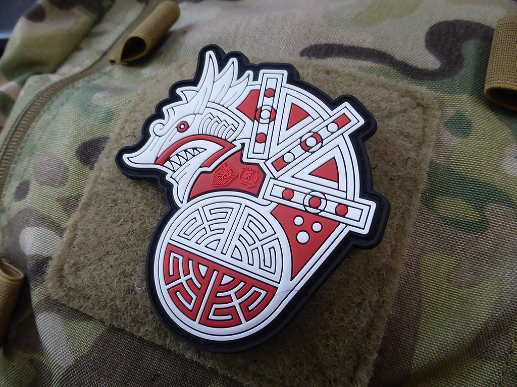 Viking Dragon Ship Head Patch, fullcolor / 3D Rubber Patch