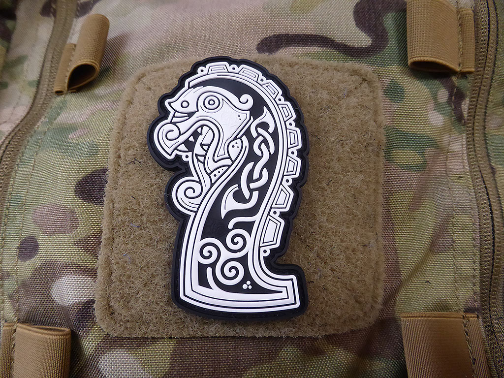 Northman Dragon Ship Head Patch, white / 3D Rubber Patch