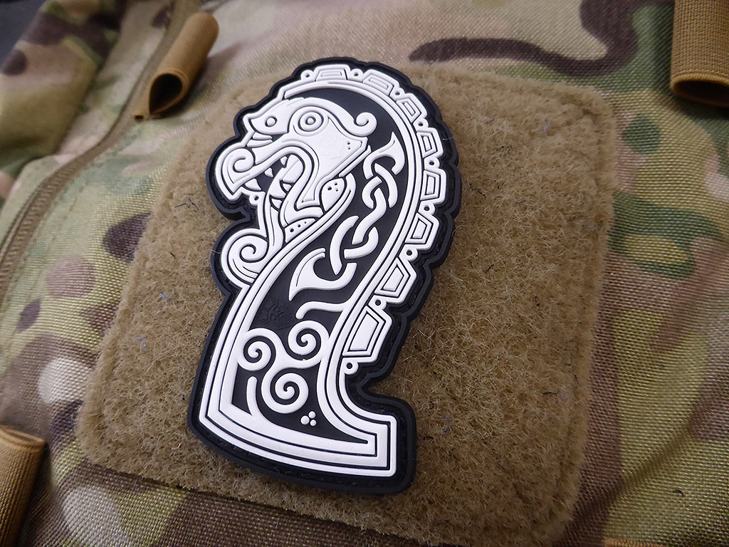 Northman Dragon Ship Head Patch, white / 3D Rubber Patch