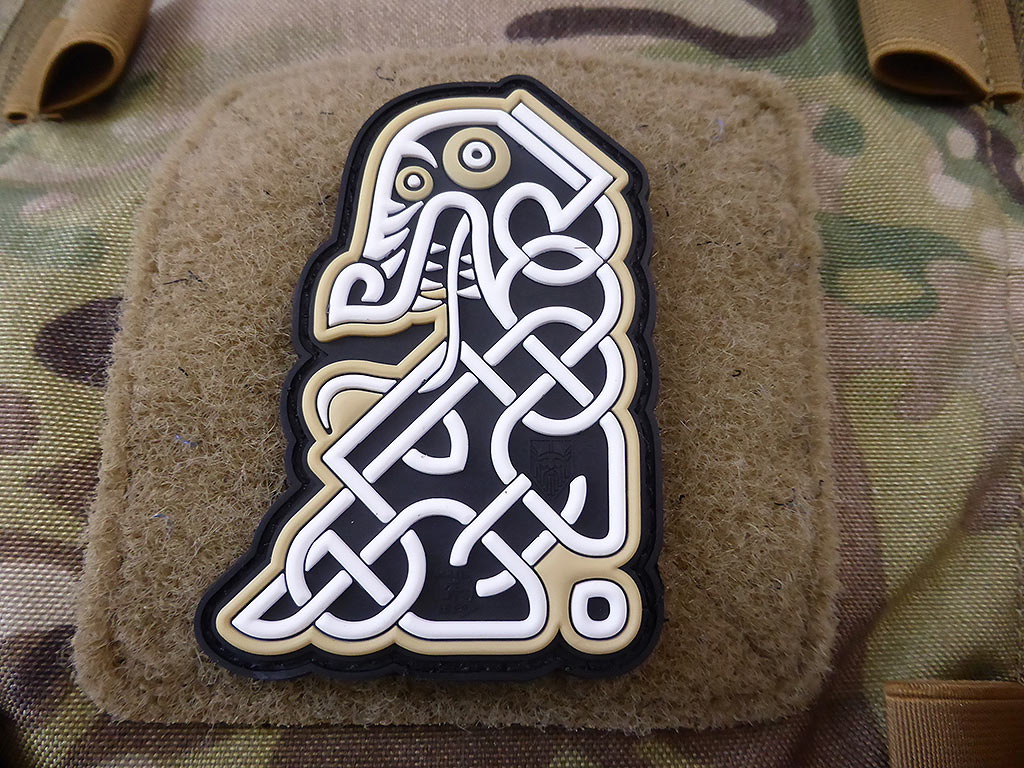 Northman Tribal Dragon Ship Head Patch, full color / 3D Rubber Patch