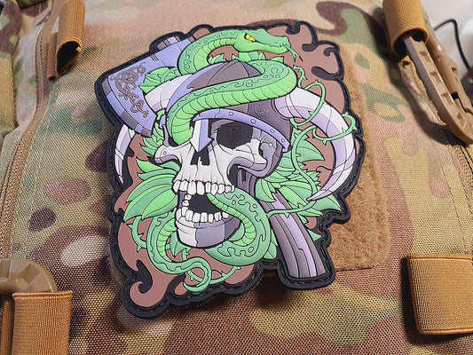 Viking Skull Head Collector Patch, woodland, 3D Rubber Patch