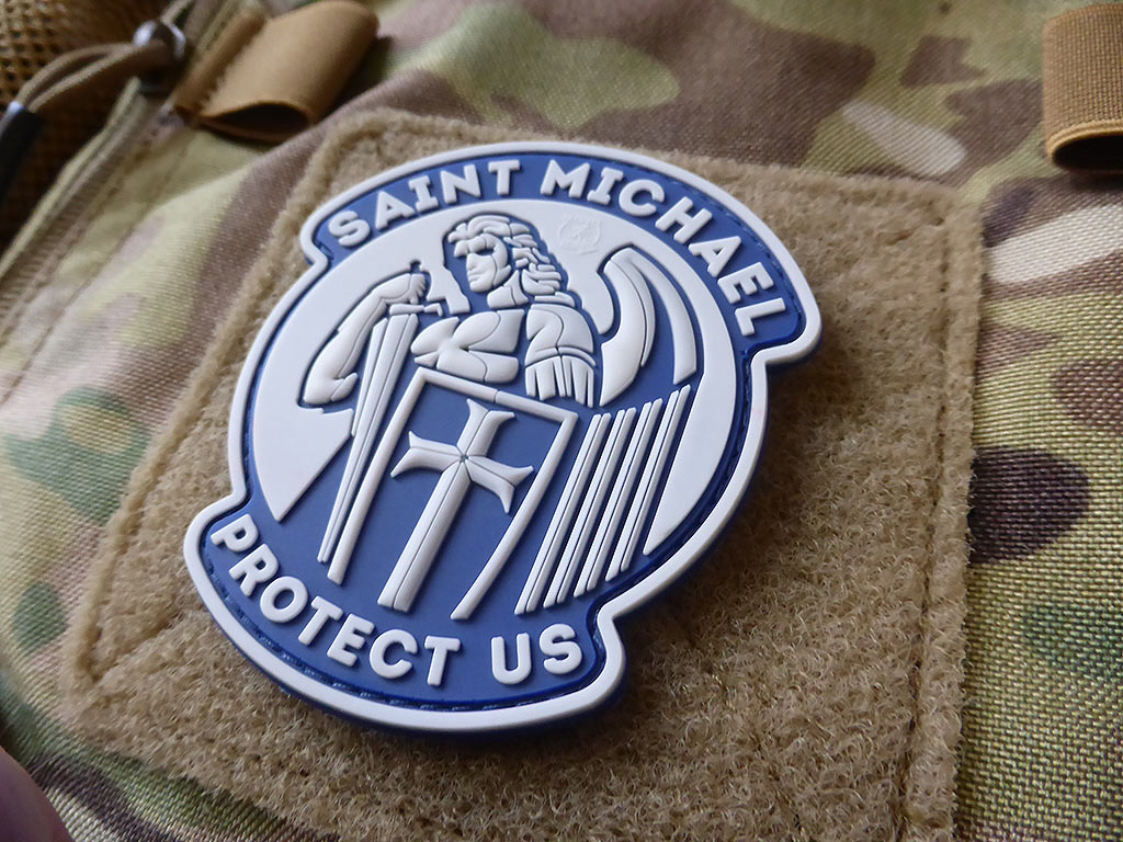 SAINT MICHAEL PROTECT US Patch, lightblue / 3D Rubber Patch