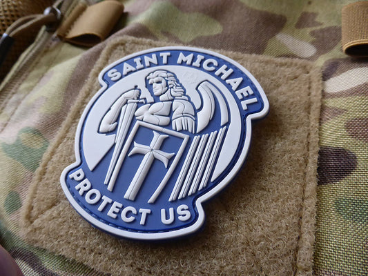 SAINT MICHAEL PROTECT US Patch, hellblau / 3D Rubber Patch