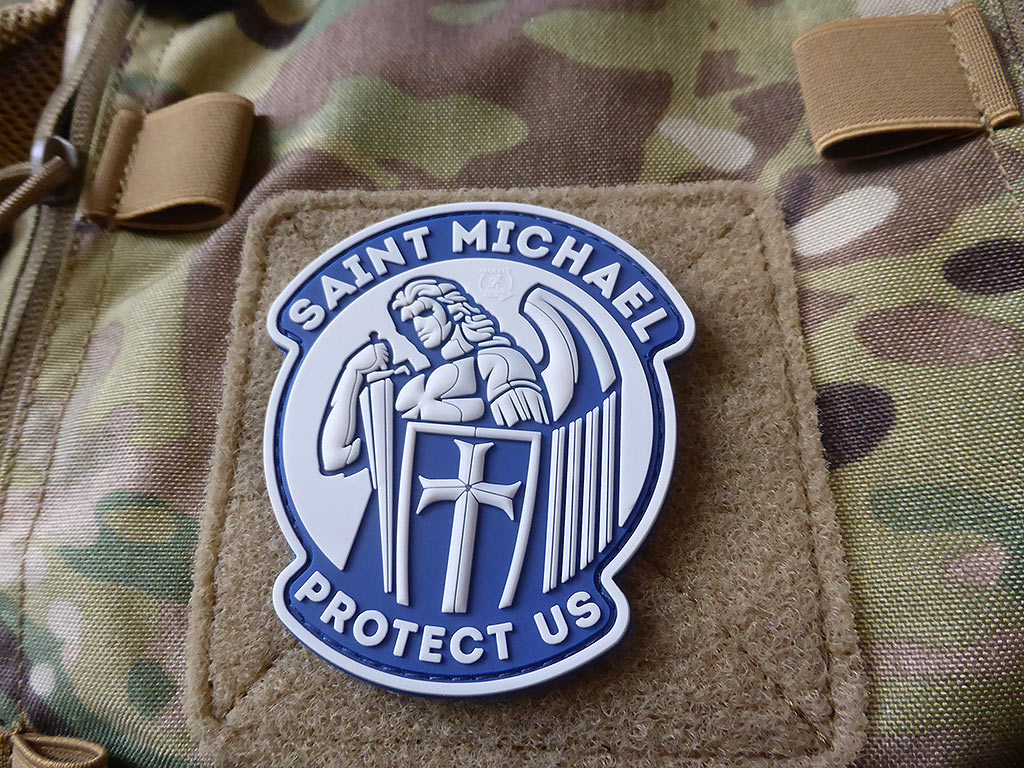 SAINT MICHAEL PROTECT US Patch, lightblue / 3D Rubber Patch