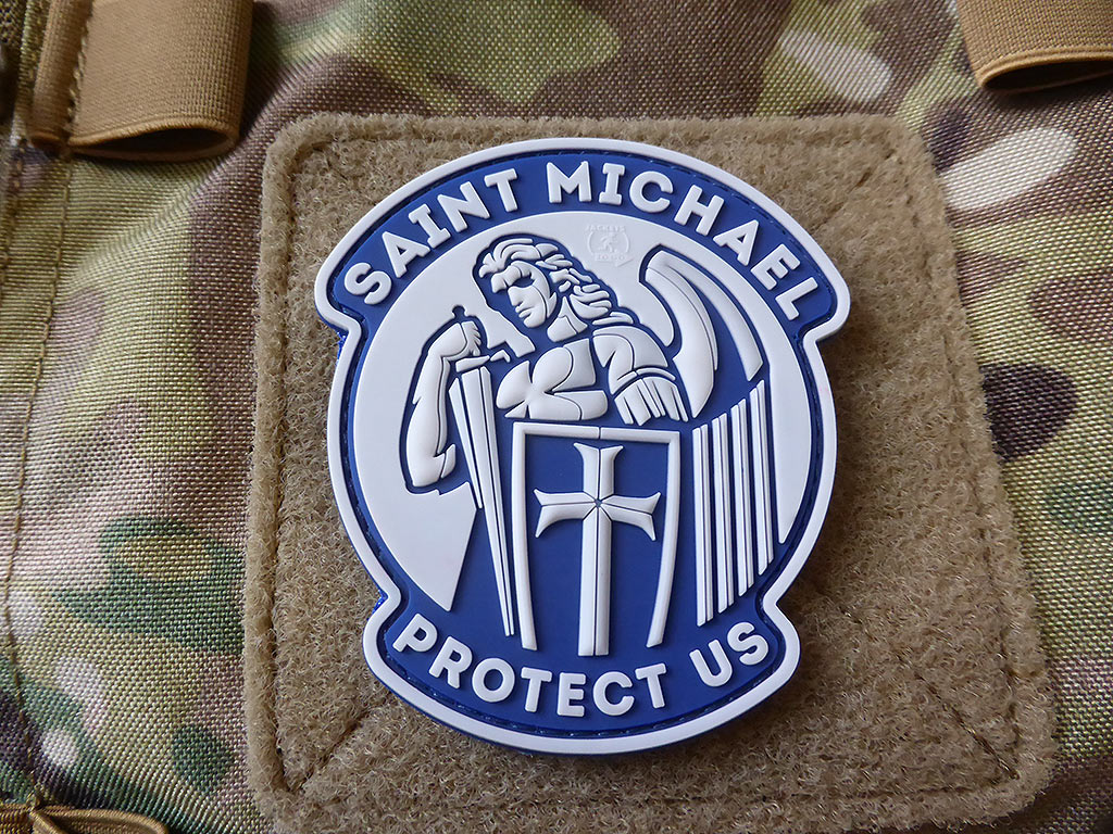 Patch SAINT MICHAEL PROTECT US, bleu clair / Patch caoutchouc 3D