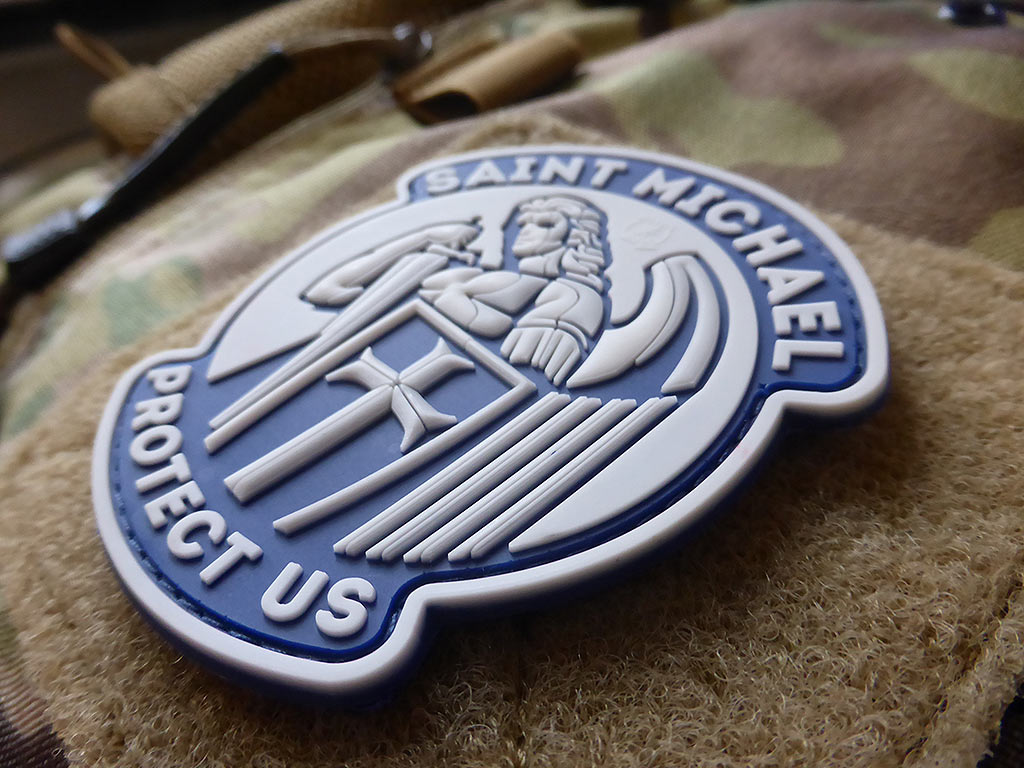 SAINT MICHAEL PROTECT US Patch, hellblau / 3D Rubber Patch