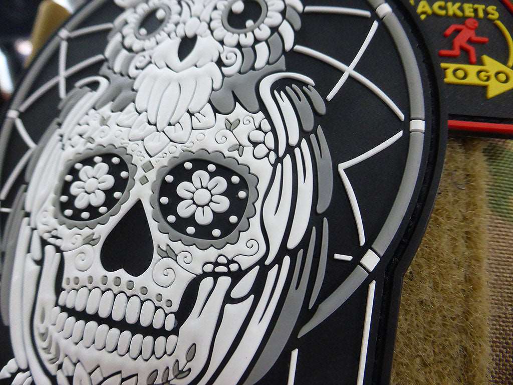 Calavera Owl Dreamcatcher, Traumfänger Patch, nightwhite / 3D Rubber Patch