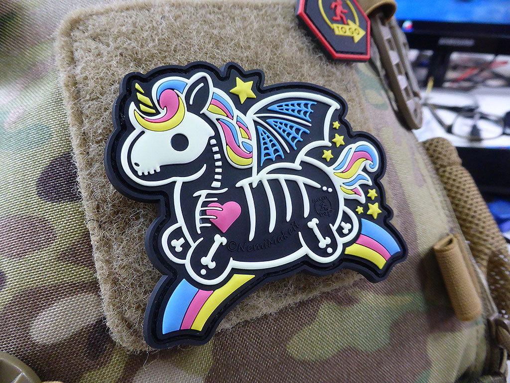 Skeleton Unicorn Patch, gid glow in the Dark, 3D Rubber Patch
