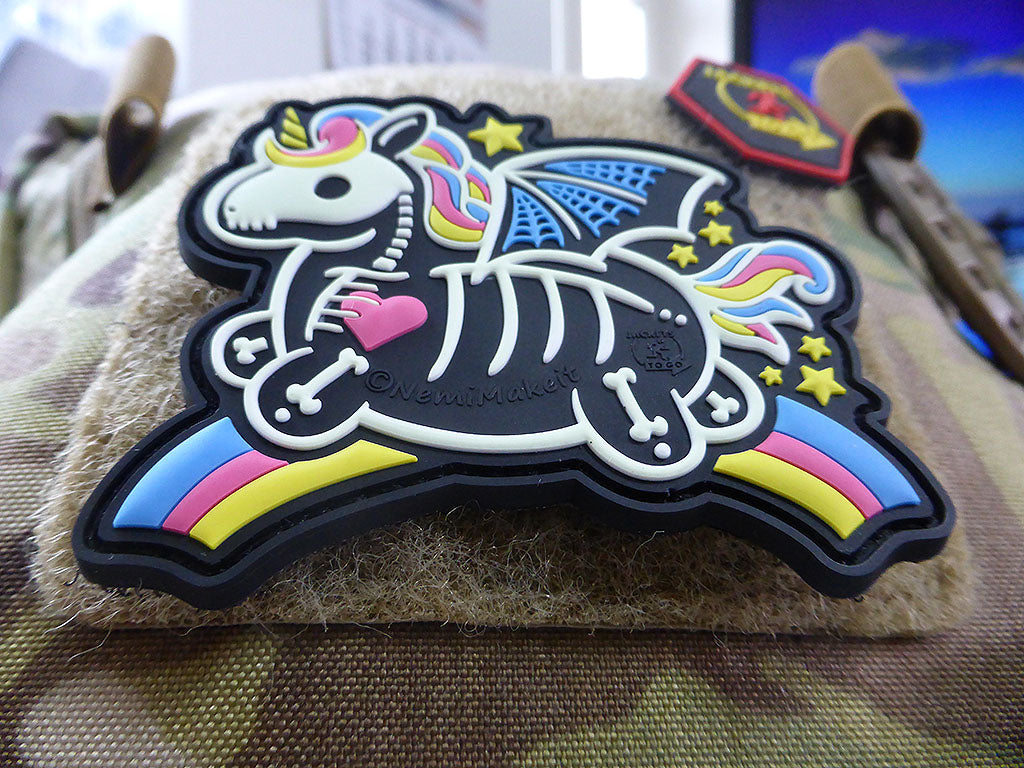 Patch licorne squelette, gid lueur dans le noir, patch en caoutchouc 3D