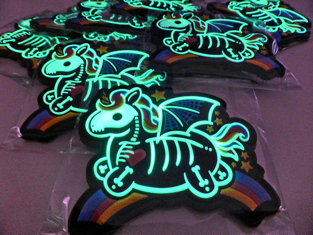 Skeleton Unicorn Patch, gid glow in the Dark, 3D Rubber Patch