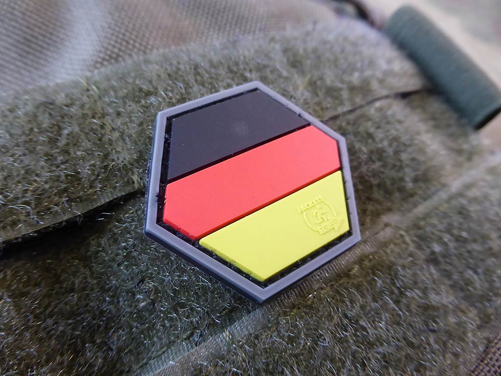 Patch hexagone drapeau Allemagne, patch en caoutchouc polychrome / 3D, HexPatch
