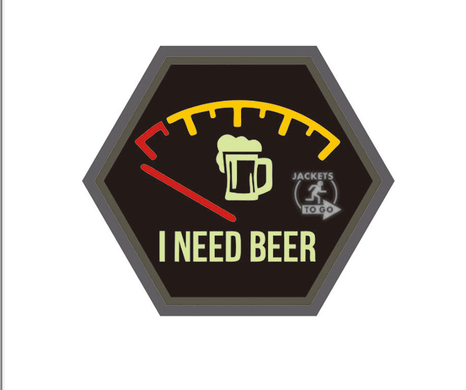 I NEED BEER, Bierdiebespezial, Hexagon Patch, gid  / 3D Rubber Patch, HexPatch