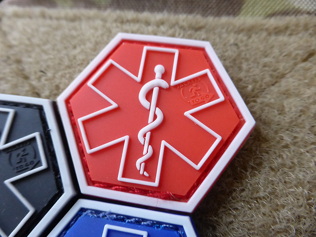 PARAMEDIC, rot Hexagon Patch  / 3D Rubber Patch, HexPatch