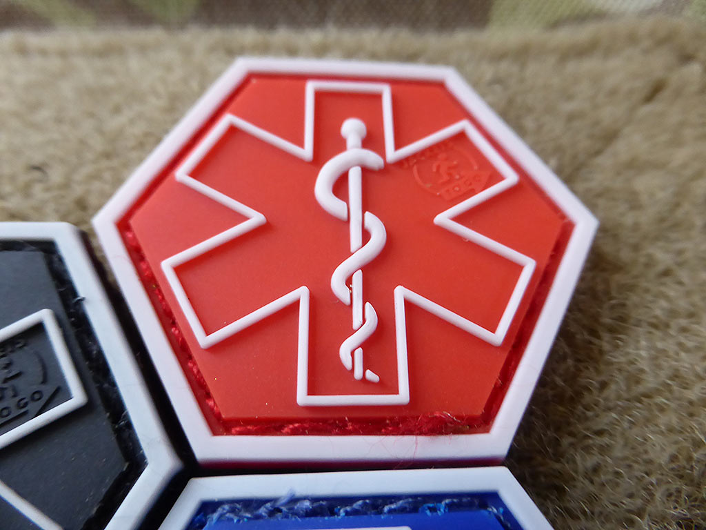 PARAMEDIC, rot Hexagon Patch / 3D Rubber Patch, HexPatch