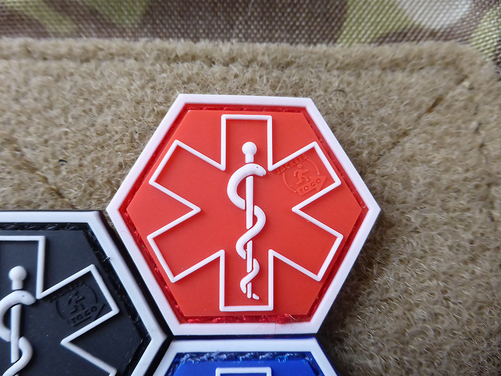 PARAMEDIC, rot Hexagon Patch  / 3D Rubber Patch, HexPatch