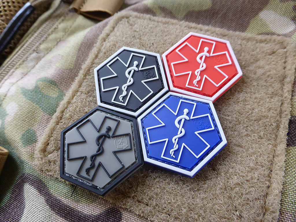 PARAMEDIC, rot Hexagon Patch / 3D Rubber Patch, HexPatch