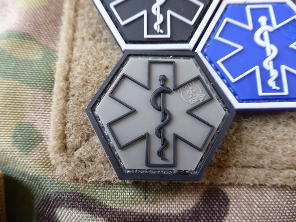 PARAMEDIC, steingrau-oliv Hexagon Patch  / 3D Rubber Patch, HexPatch