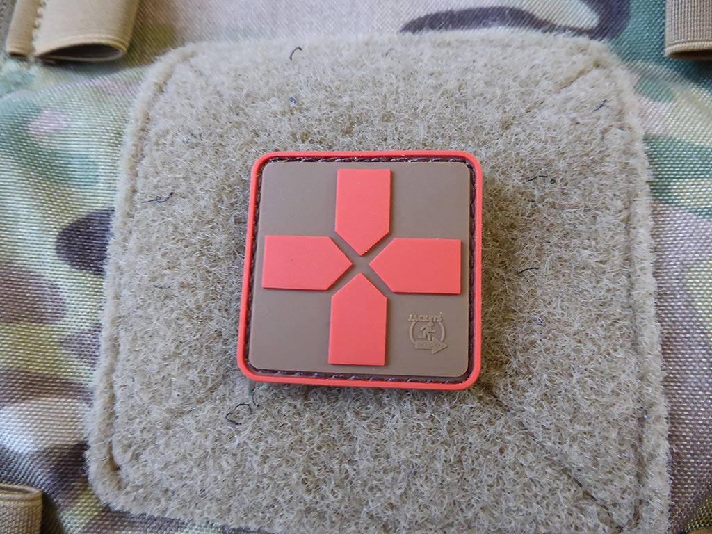 RedCross Medic Patch, 40mm, coyote marron rouge / Patch caoutchouc 3D