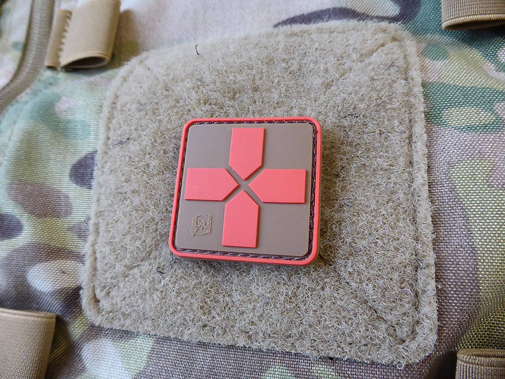 RedCross Medic Patch, 40mm, coyote marron rouge / Patch caoutchouc 3D