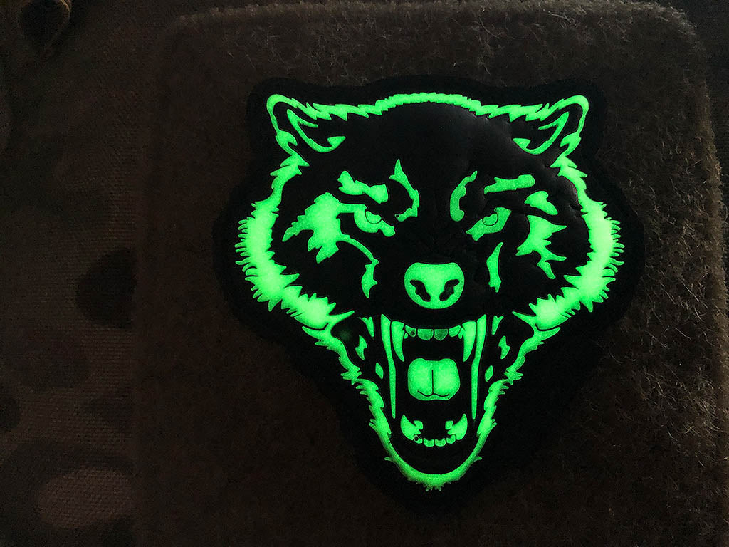 Angry Wolf Head Patch, gid / 3D Rubber Patch