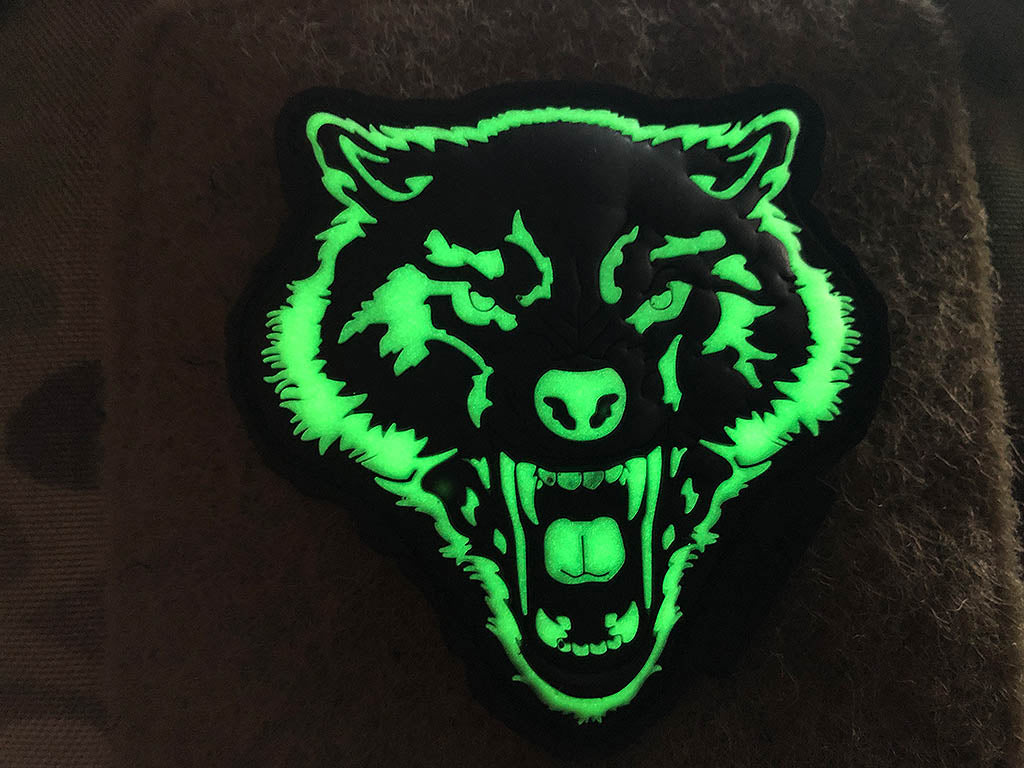 Angry Wolf Head Patch, gid / 3D Rubber Patch