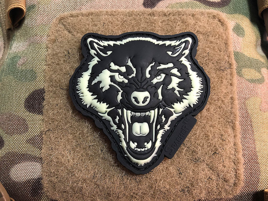 Angry Wolf Head Patch, gid / 3D Rubber Patch