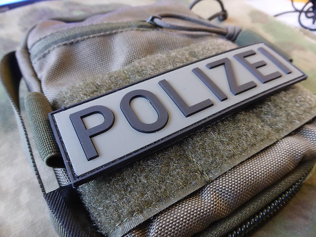 Polizei Schriftzug Patch, steingrau-oliv / 3D Rubber patch